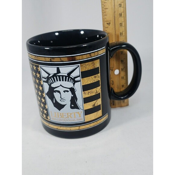 Statue of Liberty Coffee Mug VTG 1982 Keep The Torch Lit Black Gold Centennial - Picture 12 of 13